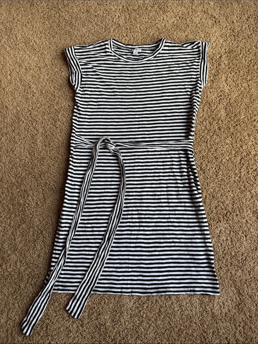 J. Crew Black and White Striped Mini Dress with Waist Tie